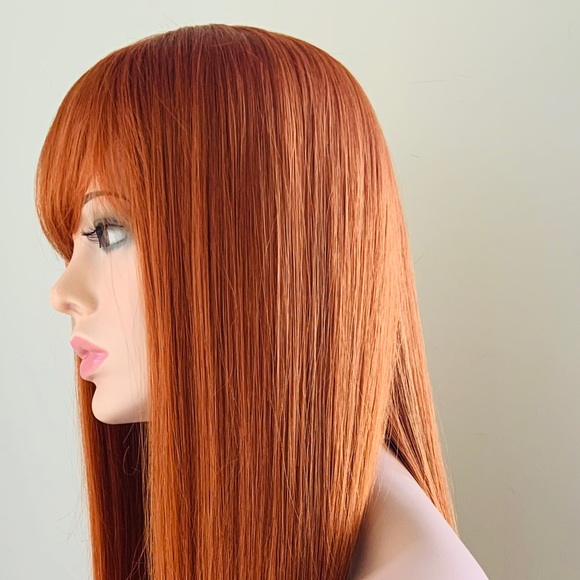 “Put On & Go” Long Copper Color Premium Fiber Wig with Bangs - New in Package - Picture 8 of 13